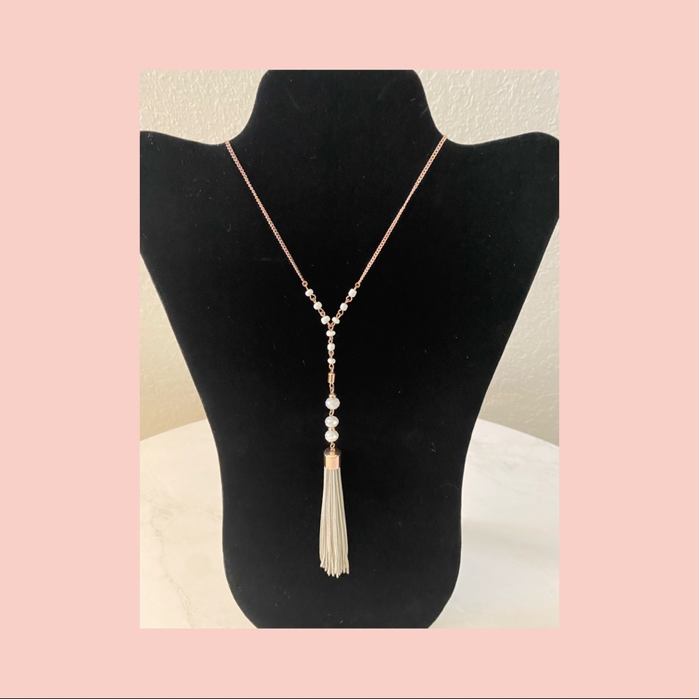 Rose Gold Tassel Fashion Necklace 13” Length